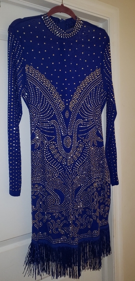 Sexy Rhinestone Royal Blue Dress - Picture 3 of 4